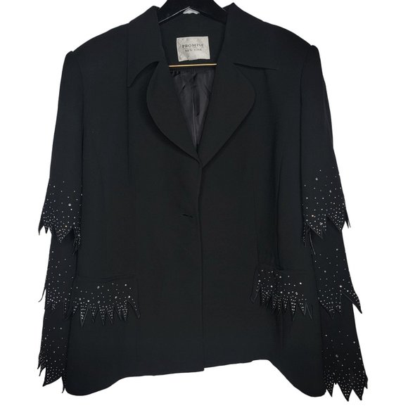 Promise New York vintage black witchy sparkle rhinestone rocker blazer jacket 20 - Picture 3 of 14